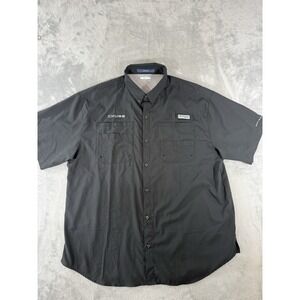 Columbia Shirt Mens 2XL Black Tamiami Fishing Vented Button Up Short Sleeve Logo
